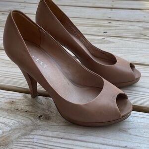 Tan Leather Peep Toe Heels Size EU 36/ US 5.5